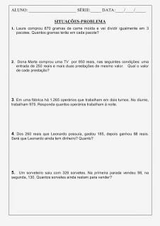 AtividadedeMatemáticacomasquatrooperações - Atividade de Matemática com as quatro operações - Situações/Problema/História Matemática