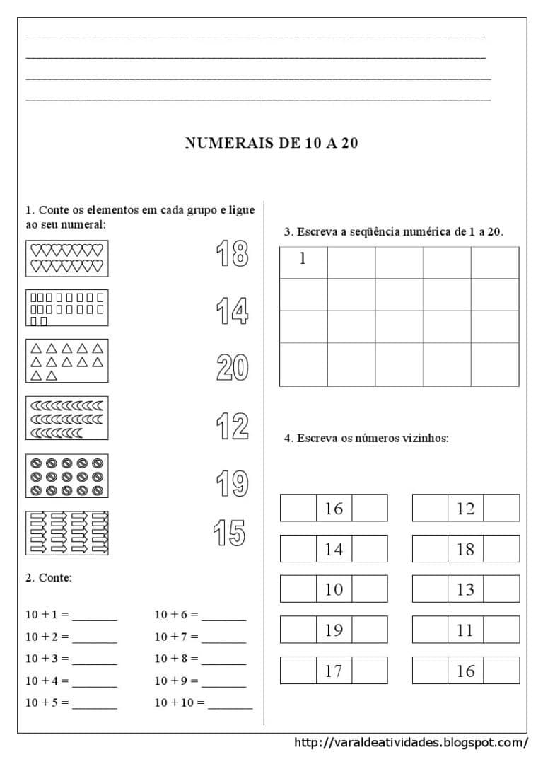 Atividades de Matemática Numerais e Dezenas Mundinho da Criança