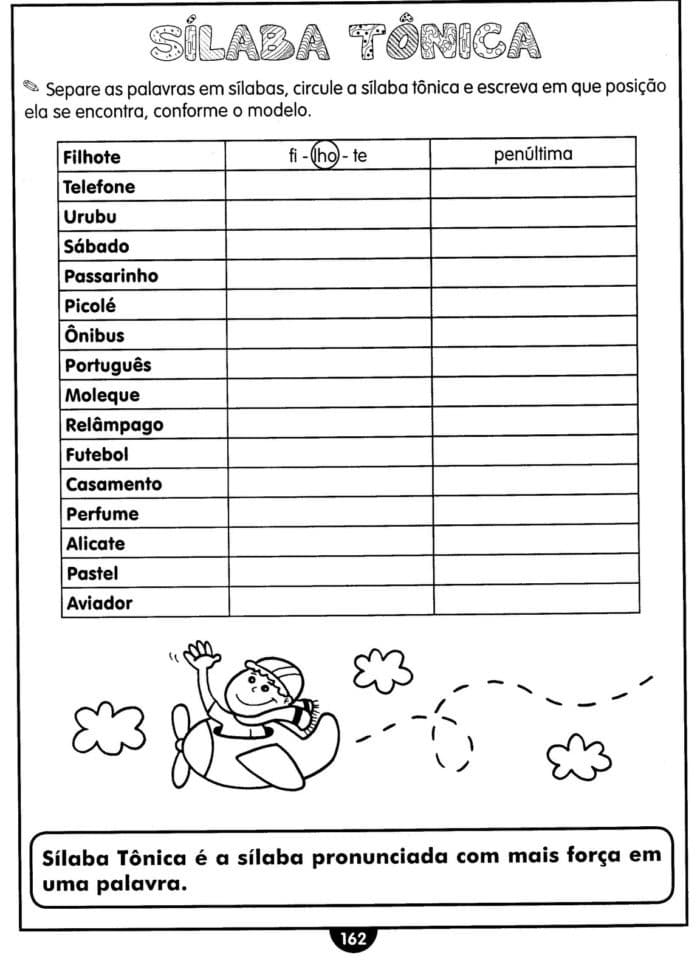 Atividades sobre Sílaba Tônica para imprimir - Mundinho da Criança