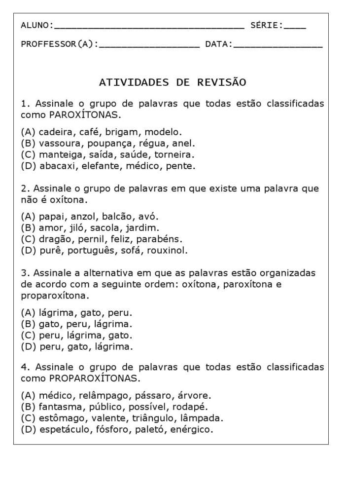 Atividades Sobre Sílaba Tônica Para Imprimir - Mundinho Da Criança