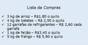 listadecompras1 300x154 - Atividades de Matemática sobre Expressões Numéricas