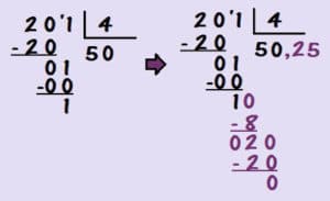 exemplo 2 divisao de 201 por 4 300x183 - Atividades de Divisão com números decimais